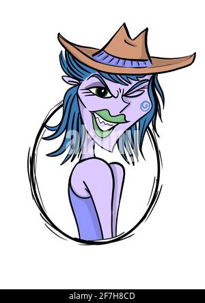 cowgirl mit Haltung handgezeichnete Comic-Figur Illustration Stockfoto