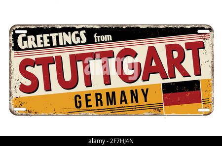 Grüße aus Stuttgart vintage rostige Metallplatte auf weißem Hintergrund, Vektorgrafik Stock Vektor