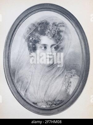 Porträt von Sinaida Alexandrovna Volkonskaya.Prinzessin Zinaida Aleksandrovna Volkonskaya (14. Dezember 1792 – 24. Januar 1862), war eine russische Schriftstellerin, Dichterin, Sängerin, Komponistin, Salonistin und Dame in der Warteschleife. Sie war eine wichtige Figur im russischen Kulturleben des 19. Jahrhunderts. Sie trat in Paris und London als Amateuroper-Sängerin auf. Stockfoto
