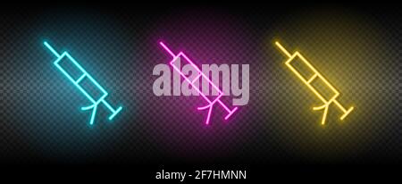 Gun, Dichtmittel Vektor-Symbol gelb, rosa, blau Neon-Set. Vektorsymbol für Werkzeuge auf dunklem Transparenzhintergrund Stock Vektor