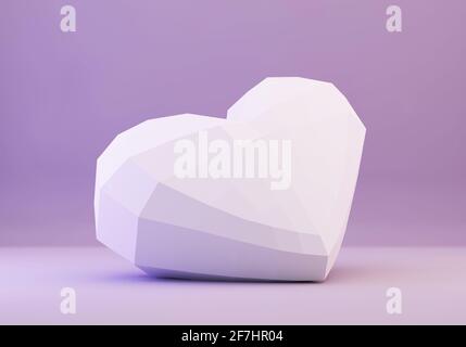 Papier weiß low-Poly Herz, Papier Handwerk Arbeit mit Liebe gemacht, 3d-Rendering Stockfoto