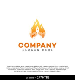 Rakete Feuer negativen Raum Vektor Logo Konzept Design-Vorlage auf weißem Hintergrund isoliert. Kombination aus Feuer- und Flugzeuglogo Stock Vektor