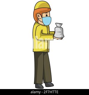 Muslimische Mann sind Spende Zakat für einen anderen muslim, mit Maske und gesunde Protokoll.Vektor-Charakter Illustration. Stock Vektor