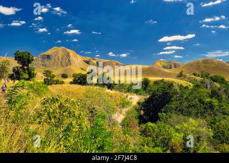 Erkunden Sie den Wasserfall TANGGEDU, der sich im Dorf Tanggedu, Bezirk Kanatang, Regency East Sumba, East Nusa Tenggara, Indonesien befindet. Aufgenommen Stockfoto