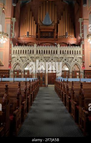 Narthex-Bildschirm und Orgel in der Old South Church.Back Bay.Boston.Massachusetts.USA Stockfoto