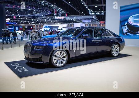 Bangkok, Thailand - 4. April 2021: Luxuswagen Rolls-Royce Ghost auf der BANGKOK INTERNATIONAL MOTOR SHOW 2021 ausgestellt Stockfoto