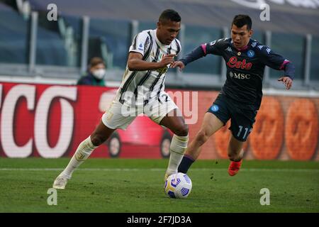 Alex Sandro vom FC Juventus während der italienischen Meisterschaft Serie A Fußballspiel zwischen dem FC Juventus und dem SSC Napoli am 7. April 2021 im Allianz-Stadion in Turin, Italien - Foto Morgese-Rossini / DPPI / LiveMedia Stockfoto