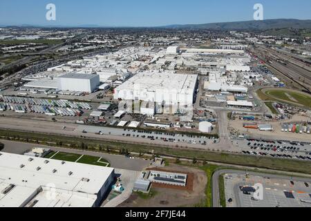 Gesamtansicht des Tesla-Hauptquartiers und der Fabrik, Sonntag, 21. März 2021 in Fremont, Kalifornien (Dylan Stewart/Image of Sport) Stockfoto