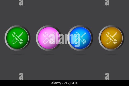 Sehr nützlich Symbol für die Linie der editierbaren Werkzeuge auf 4 farbigen Schaltflächen. Stockfoto