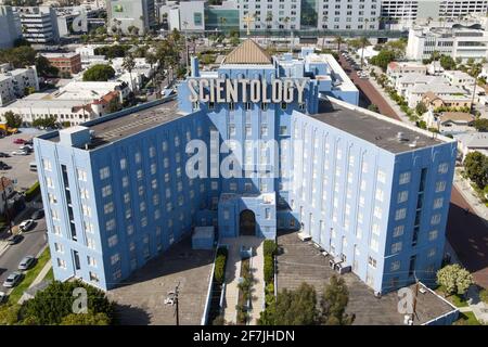 Allgemeine Luftaufnahme der Scientology-Kirche, Montag, 5. April 2021 in Los Angeles. (Dylan Stewart/Image of Sport) Stockfoto