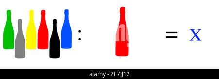 Einfache arithmetische und mathematische Übungen. Probleme der Mathematik. Übungen mit Objekten, Addition, Subtraktion, Division und Multiplikation. Stockfoto