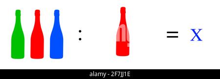 Einfache arithmetische und mathematische Übungen. Probleme der Mathematik. Übungen mit Objekten, Addition, Subtraktion, Division und Multiplikation. Stockfoto