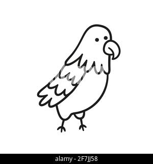Ara Papagei Doodle-Symbol. Handgezeichneter Vogel. Isolierte Vektordarstellung Stock Vektor