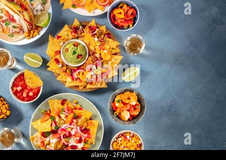 Mexikanisches Essensbanner mit verschiedenen Gerichten der mexikanischen Küche Stockfoto