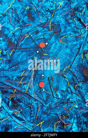 abstract artwork with acrylics paint on cardboard - two red dots Stockfoto