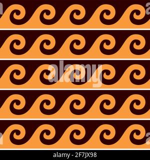 Griechisches Muster Vektor nahtloses Design mit Wellen in braun und orange, traditionelle antike Vase Dekoration Stock Vektor