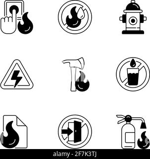 Schwarze lineare Symbole für Notausfälle eingestellt Stock Vektor