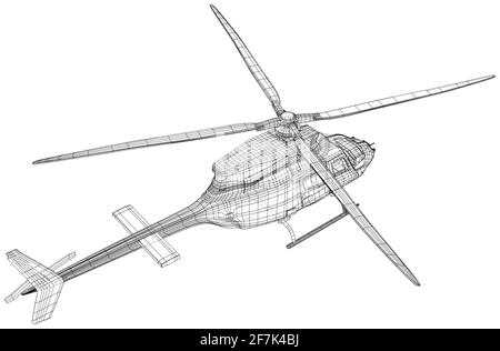 Hubschrauber-Luftmaschine. Drahtgestell im EPS10-Format. Vektor erstellt aus 3d, Drahtrahmen Stock Vektor