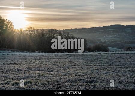 Sonnenaufgang über dem Jakobsweg Stockfoto