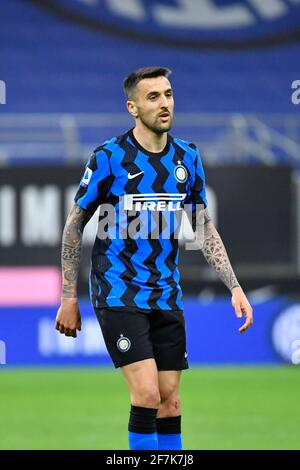 Mailand, Italien. April 2021. Matias Vecino von Inter Mailand sah in der Serie EIN Spiel zwischen Inter Mailand und Sassuolo bei Giuseppe Meazza in Mailand. (Foto: Gonzales Photo/Alamy Live News Stockfoto