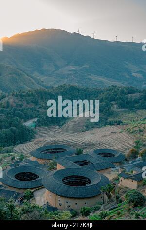 Tulou, eine traditionelle chinesische Architektur in der Provinz Fujian, China. Stockfoto