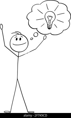 Mann oder Geschäftsmann haben gerade Idee, Antwort oder Lösung, Vektor Cartoon Stick Figur Illustration Stock Vektor