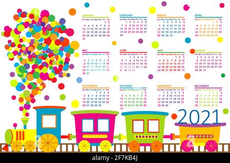 2021 Kalender mit Zugspielzeug Stock Vektor