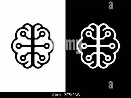 Schwarz-weiße Linie Kunst Illustration des digitalen Gehirn-Design Stock Vektor