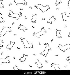 Nahtloses Muster mit niedlichen Cartoon-Hunden züchten Welsh Corgi Pembroke auf weißem Hintergrund. Kleine Welpen. Illustration für Kinder. Vektorbild. Lustig ein Stock Vektor