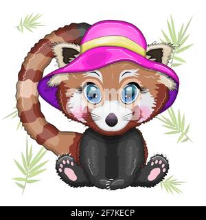 Red Panda Mädchen in rosa Sommerhut, Urlaubskonzept. Stock Vektor