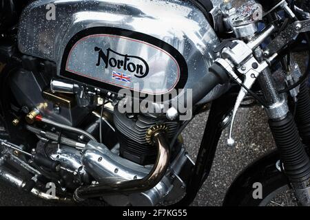 Nahaufnahme von Norton Commando Classic Motorrad Stockfoto