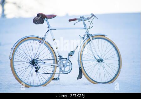 enns, österreich, 08. april 2021, italienisches Rennrad cinelli riviera im Schnee Stockfoto