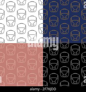 Set von nahtlosen Mustern mit schützendem Boxhelm. Schutzausrüstung von Taekwondo, Karate-Kämpfer. Ornament für Dekoration und Druck auf Fab Stock Vektor