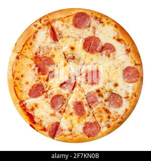 Isolierte Wurst neapolitanische Pizza auf dem weißen Stockfoto