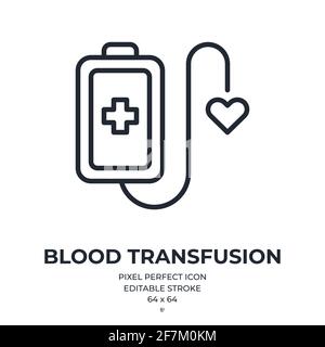 Blutspende- oder Transfusionskonzept bearbeitbares Kontursymbol isoliert auf Vektordarstellung mit weißem Hintergrund. Pixel perfekt. 64 x 64. Stock Vektor