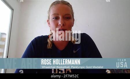 Rose Hollermann, Rollstuhlbabbball, zweimal Paralympische; Paralympische Goldmedaillengewinnerin; qualifizierte sich für Tokio 2020, University of Texas in Arlington, wie in einem Screenshot zu sehen ist, als das United States Olympic & Paralympic Committee vom 7-9. April ab 8-5 Uhr MT täglich den Tokyo 2020 Team USA Media Summit moderierte. Die Veranstaltung soll mehr als 100 Olympioniken, Paralympier und Hoffnungsträger präsentieren, die im Sommer die nationalen Regierungsstellen vertreten, die im Rahmen einer Reihe von Pressekonferenzen an der Tokyo 2020 teilnehmen. (Foto: Tokyo 2020 Team USA via Sipa USA) NUR FÜR REDAKTIONELLE VERWENDUNG - OBLIGATORISCHER KREDIT** Stockfoto