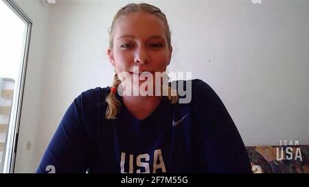 Rose Hollermann, Rollstuhlbabbball, zweimal Paralympische; Paralympische Goldmedaillengewinnerin; qualifizierte sich für Tokio 2020, University of Texas in Arlington, wie in einem Screenshot zu sehen ist, als das United States Olympic & Paralympic Committee vom 7-9. April ab 8-5 Uhr MT täglich den Tokyo 2020 Team USA Media Summit moderierte. Die Veranstaltung soll mehr als 100 Olympioniken, Paralympier und Hoffnungsträger präsentieren, die im Sommer die nationalen Regierungsstellen vertreten, die im Rahmen einer Reihe von Pressekonferenzen an der Tokyo 2020 teilnehmen. (Foto: Tokyo 2020 Team USA via Sipa USA) NUR FÜR REDAKTIONELLE VERWENDUNG - OBLIGATORISCHER KREDIT** Stockfoto