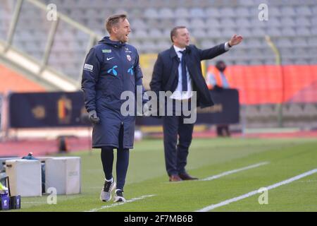 Brüssel, Belgien. 08th Apr, 2021. Headcoach Martin Sjogren aus Norwegen während eines Womens International Freundschaftsspiels zwischen Belgien, genannt die Roten Flammen und Norwegen im Koning Boudewijnstadion in Brüssel, Belgien. Foto Sportpix.be/SPP Kredit: SPP Sport Press Foto. /Alamy Live-Nachrichten Kredit: SPP Sport Press Foto. /Alamy Live News Stockfoto