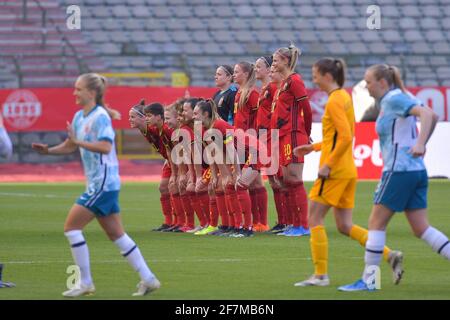 Brüssel, Belgien. 08th Apr, 2021. Team von Belgien während eines Womens International Freundschaftsspiels zwischen Belgien, genannt die Roten Flammen und Norwegen im Koning Boudewijnstadion in Brüssel, Belgien. Foto Sportpix.be/SPP Kredit: SPP Sport Press Foto. /Alamy Live-Nachrichten Kredit: SPP Sport Press Foto. /Alamy Live News Stockfoto