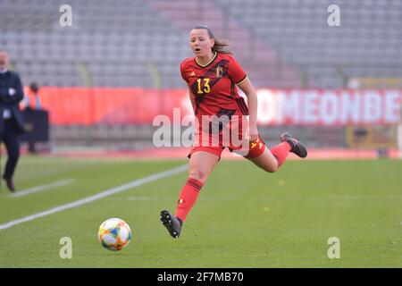 Brüssel, Belgien. April 2021. Hannah Eurlings (13) aus Belgien, abgebildet während eines Freundschaftsspiels von Womens International zwischen Belgien, genannt die Roten Flammen und Norwegen, im Koning Boudewijnstadion in Brüssel, Belgien. Foto Sportpix.be/SPP Kredit: SPP Sport Press Foto. /Alamy Live-Nachrichten Kredit: SPP Sport Press Foto. /Alamy Live News Stockfoto