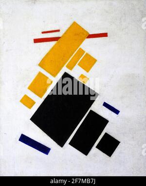 Kasimir Malewitsch. Gemälde mit dem Titel „Suprematistische Komposition: Fliegerflug“ des russischen Avantgardekünstlers Kasimir Severinovich Malewitsch (1879-1935), Öl auf Leinwand, 1915 Stockfoto