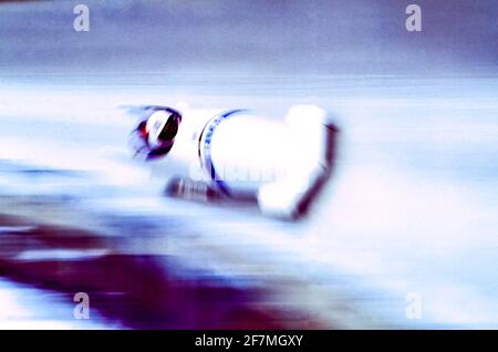 2 Mann Bobsport-Training bei den Olympischen Winterspielen 1994. Stockfoto