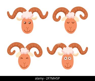 Abbildung eines Widderkopfes auf weißem Hintergrund. Stock Vektor