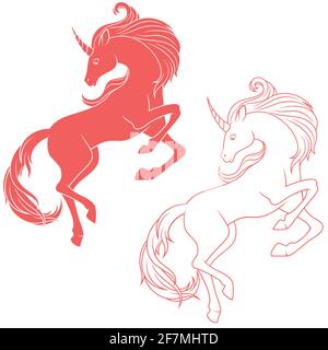 Märchenhaftes Einhorn-Vektor-Design, niedliche magische Kreatur, kindische Einhorn-Silhouette Stock Vektor