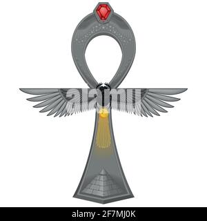 Vektor-Design mit Gewinde Kreuz, Symbol des alten Ägypten geschmückt ankh, Auge des horus, geflügelte Skarabäen, ägyptische Pyramide. Stock Vektor