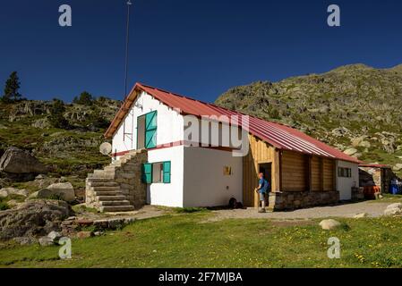 Certaskan Refuge (Naturpark Alt Pirineu, Katalonien, Spanien, Pyrenäen) ESP: Refugio de Certaskan (PN Alt Pirineu, Cataluña, España, Pirineos) Fr. Stockfoto