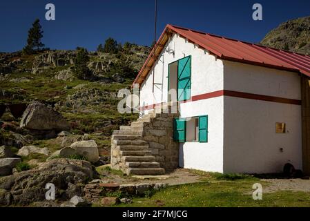 Certaskan Refuge (Naturpark Alt Pirineu, Katalonien, Spanien, Pyrenäen) ESP: Refugio de Certaskan (PN Alt Pirineu, Cataluña, España, Pirineos) Fr. Stockfoto