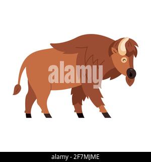 Bison-Symbol. Vektor-Illustration des amerikanischen Bisons, im Profil stehend, in trendigem flachen Stil. Isoliert auf Weiß. Stock Vektor