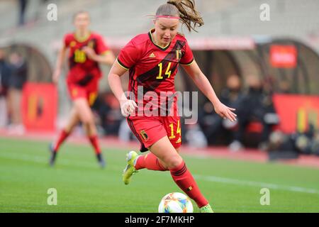 Brüssel, Belgien. April 2021. Davinia Vanmechelen () aus Belgien, aufgenommen während eines Freundschaftsspiels von Womens International zwischen Belgien, genannt die Roten Flammen und Norwegen im Koning Boudewijnstadion in Brüssel, Belgien. Foto Sportpix.be/SPP Kredit: SPP Sport Press Foto. /Alamy Live-Nachrichten Kredit: SPP Sport Press Foto. /Alamy Live News Stockfoto