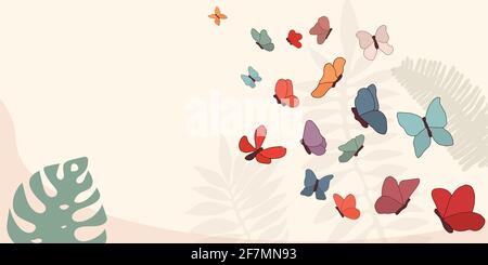 Illustration Hintergrund oder Hintergrund mit vielen handgezeichneten bunten abstrakten Schmetterlinge.trendige Kunst Tapete Dekoration mit schönen fliegenden Schmetterling Stock Vektor